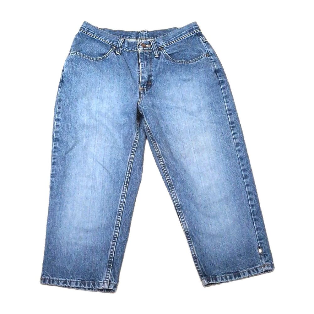 Sz 8M Riders Jeans Crop Capris Medium Wash Blue Denim Womens Stretch Adult Lee